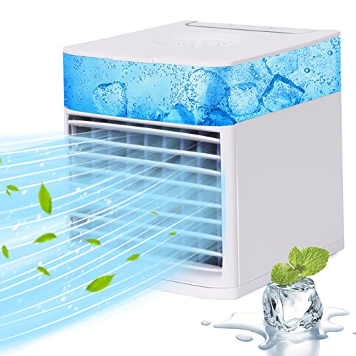 Personal Air Conditioners Portable AC Mini Air Conditioner for Office Dorm Room,Small AC Desktop Air Cooler Fan with Humidifier,3 Speed,7 Color light