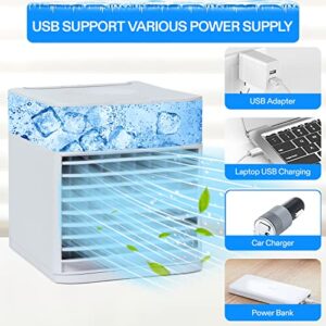 Personal Air Conditioners Portable AC Mini Air Conditioner for Office Dorm Room,Small AC Desktop Air Cooler Fan with Humidifier,3 Speed,7 Color light