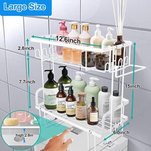 Over The Toilet Storage Shelf,2-Tier Space Saver Bathroom Storage Organizer Shelves,Multifunctional Iron Rack with Toilet Paper Holder & Hanging Hook,No Drilling Wall Mounted Restroom Holder(White)