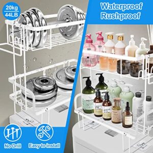Over The Toilet Storage Shelf,2-Tier Space Saver Bathroom Storage Organizer Shelves,Multifunctional Iron Rack with Toilet Paper Holder & Hanging Hook,No Drilling Wall Mounted Restroom Holder(White)