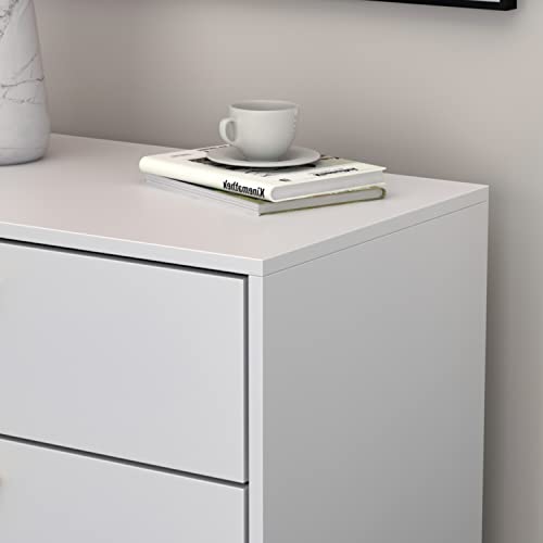 AIEGLE 5 Drawer Dresser, Chest of Drawers with Metal Legs, Wood Dresser Storage Chest Drawers for Bedroom, Living Room, White (27.4" W x 15.7" D x 45" H)