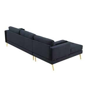P PURLOVE Sectional Sofa Couch, L-Shape Upholstered Couch with Two Pillows for Living Room Home Furniture, Black