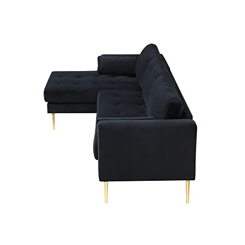 P PURLOVE Sectional Sofa Couch, L-Shape Upholstered Couch with Two Pillows for Living Room Home Furniture, Black