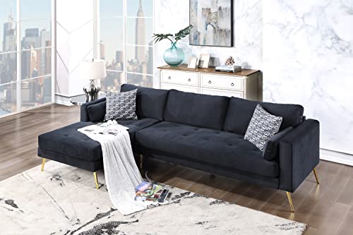 P PURLOVE Sectional Sofa Couch, L-Shape Upholstered Couch with Two Pillows for Living Room Home Furniture, Black