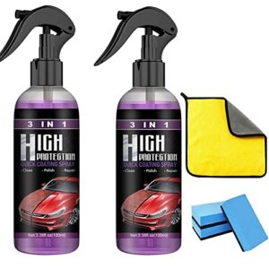 3 in 1 High Protection Quick Car Coating Spray, Ceramic Coating Fortify Quick Coat Car Wax Polish Spray for Cars, Plastic Parts Refurbish Agent, 3 in 1 high protection car coating spray (100 ML, 2PCS)