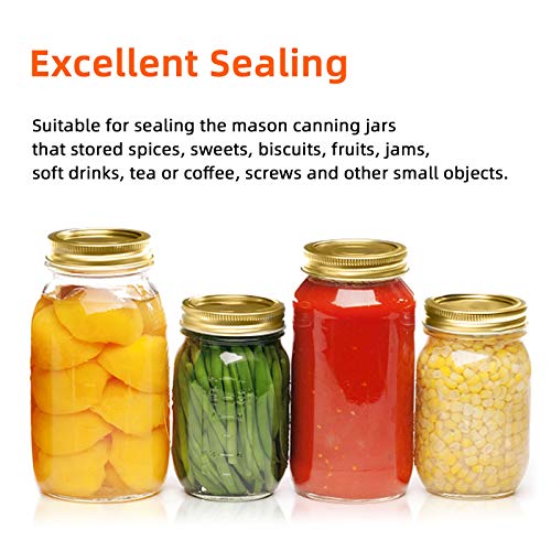 MAEXUS 24 Pcs Canning Lids, 12 Jar Rings + 12 Canning Lids Regular Mouth Mason Jar Lids, Split-Type Metal Mason Jar Lids for Ball, Kerr Jars (Golden)