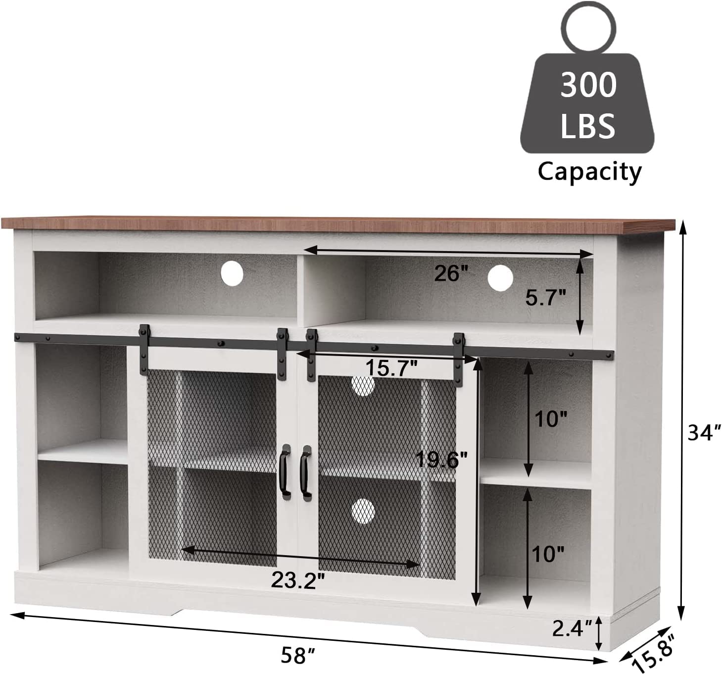 Xilingol Farmhouse Style TV Stand for 65+ Inch TVs, Tall Entertainment Center with Barn Door, Television Cabinets & Storage Shelves, 65 Inch TV Stands for Living Room, Grey