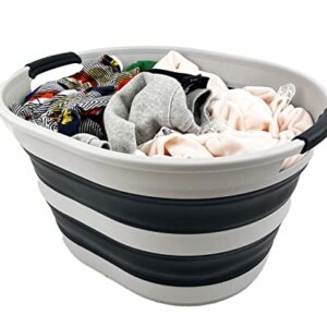 SAMMART 23L (6 Gallons) Collapsible Plastic Laundry Basket - Oval Tub/Basket - Foldable Storage Container/Organizer - Portable Washing Tub - Space Saving Laundry Hamper (Grey/Slate Grey)