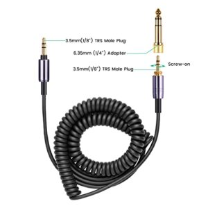 weishan WH-1000XM5 Cable Coiled Aux Cord Replacement for Sony WH-CH720N, WH-CH710N, MDR-950BT, 1AM2, 7520 Noise Canceling Headphones, 3.5mm(1/8") Extension Wire with 6.35mm(1/4") Adapter, 14ft