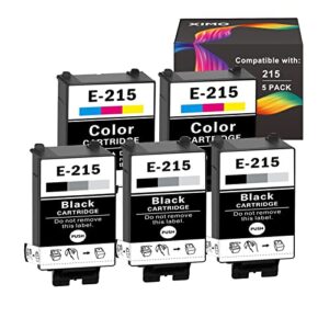 ximo 215 t215 ink cartridges with pigment ink remanufactured for wf-110 wf-100 wf100 printer 5pack(3 black, 2 tri-color)