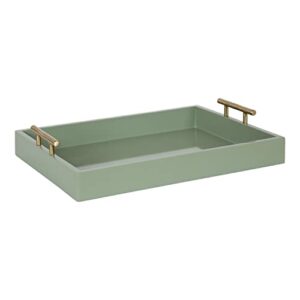 kate and laurel lipton decorative modern rectangular tray, 16.5 x 12.25, sage green with gold handles, chic serving tray for storage, organization, and display