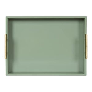 Kate and Laurel Lipton Decorative Modern Rectangular Tray, 16.5 x 12.25, Sage Green with Gold Handles, Chic Serving Tray for Storage, Organization, and Display