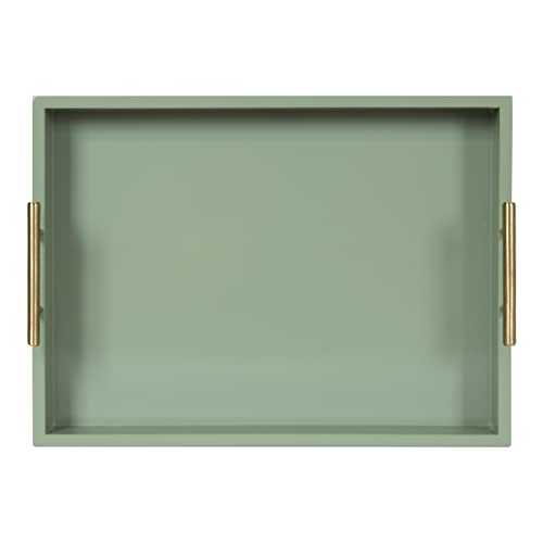 Kate and Laurel Lipton Decorative Modern Rectangular Tray, 16.5 x 12.25, Sage Green with Gold Handles, Chic Serving Tray for Storage, Organization, and Display