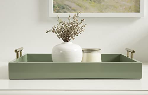 Kate and Laurel Lipton Decorative Modern Rectangular Tray, 16.5 x 12.25, Sage Green with Gold Handles, Chic Serving Tray for Storage, Organization, and Display