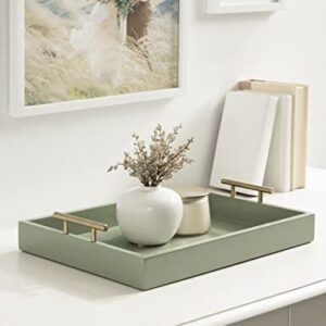Kate and Laurel Lipton Decorative Modern Rectangular Tray, 16.5 x 12.25, Sage Green with Gold Handles, Chic Serving Tray for Storage, Organization, and Display