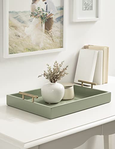 Kate and Laurel Lipton Decorative Modern Rectangular Tray, 16.5 x 12.25, Sage Green with Gold Handles, Chic Serving Tray for Storage, Organization, and Display