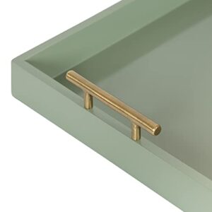 Kate and Laurel Lipton Decorative Modern Rectangular Tray, 16.5 x 12.25, Sage Green with Gold Handles, Chic Serving Tray for Storage, Organization, and Display