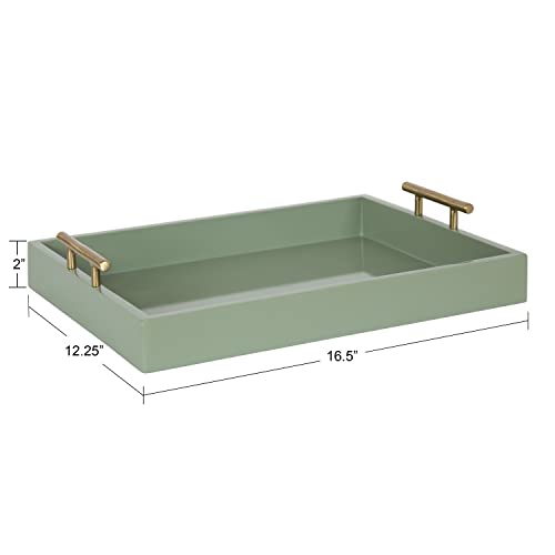 Kate and Laurel Lipton Decorative Modern Rectangular Tray, 16.5 x 12.25, Sage Green with Gold Handles, Chic Serving Tray for Storage, Organization, and Display