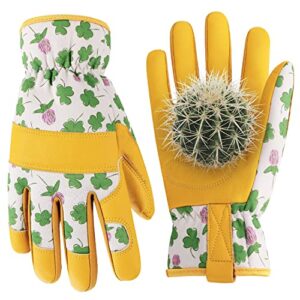 work gloves for women, durable cowhide leather gardening gloves washable thornproof garden gloves for rose pruning cactus weeding yard work outdoor work gardening gifts for ladies (small)