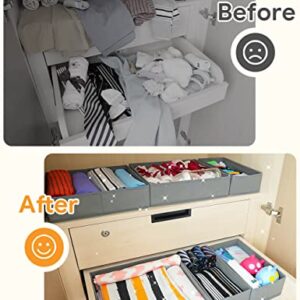 Teklar Dresser Drawer Organizers for Clothing [10 Pack] Foldable Fabric Shallow Clothes Drawer Dividers with 3.2" Height for Baby Clothes, Underwear, Sock, Bra (6 Medium + 4 Large, Grey)