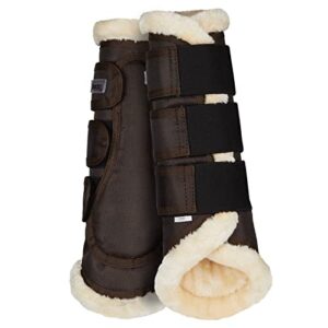horze brushing boots with faux fur - brown - l