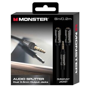 monster 8-inch audio splitter, dual 3.5mm output jacks, connect audio from smartphones/tablets/any device with 3.5mm headphone jack to headphones, female headphone mic audio y splitter cable