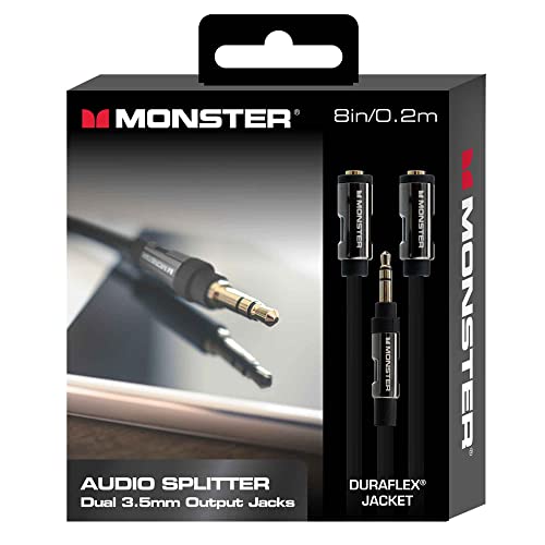 Monster 8-inch Audio Splitter, Dual 3.5mm Output Jacks, Connect Audio From Smartphones/Tablets/Any Device With 3.5mm Headphone Jack To Headphones, Female Headphone Mic Audio Y Splitter Cable