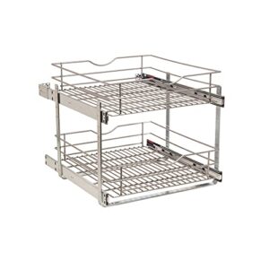 knape & vogt simply put 20.5-in w x 14.7-in h metal 2-tier pull out cabinet basket, 20 inch, frosted nickel