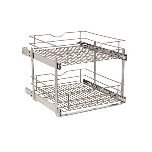 Knape & Vogt Simply Put 20.5-in W x 14.7-in H Metal 2-Tier Pull Out Cabinet Basket, 20 Inch, Frosted Nickel