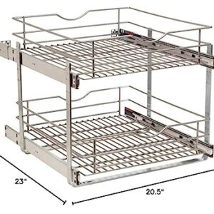 Knape & Vogt Simply Put 20.5-in W x 14.7-in H Metal 2-Tier Pull Out Cabinet Basket, 20 Inch, Frosted Nickel