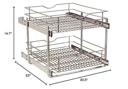 Knape & Vogt Simply Put 20.5-in W x 14.7-in H Metal 2-Tier Pull Out Cabinet Basket, 20 Inch, Frosted Nickel