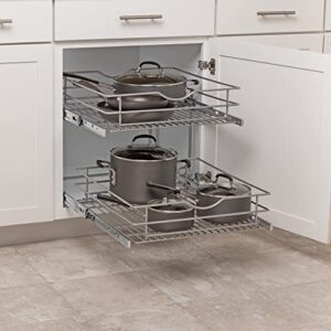 Knape & Vogt Simply Put 20.5-in W x 14.7-in H Metal 2-Tier Pull Out Cabinet Basket, 20 Inch, Frosted Nickel