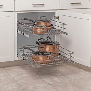 Knape & Vogt Simply Put 20.5-in W x 14.7-in H Metal 2-Tier Pull Out Cabinet Basket, 20 Inch, Frosted Nickel