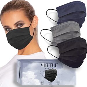 virtue code seamless essentials face masks - soft 3 ply comfort face masks, colorful disposable face mask 50 pack. twilight colored masks. adults mens and womens disposable face masks