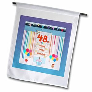 3drose image of 48th birthday tag, cupcake, candle, balloons, gift, streamers - flags (fl_359609_1)