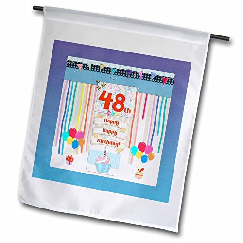 3dRose Image of 48th Birthday Tag, Cupcake, Candle, Balloons, Gift, Streamers - Flags (fl_359609_1)