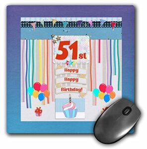 3drose image of 51st birthday tag, cupcake, candle, balloons, gift,... - mouse pads (mp_359886_1)
