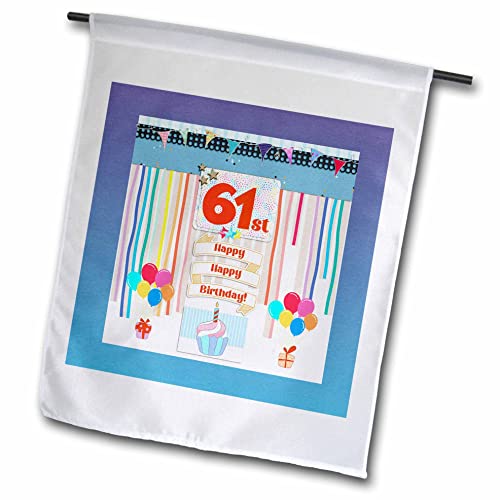 3dRose Image of 61st Birthday Tag, Cupcake, Candle, Balloons, Gift, Streamers - Flags (fl_359896_2)