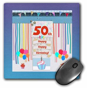 3drose image of 50th birthday tag, cupcake, candle, balloons, gift,... - mouse pads (mp_359611_1)