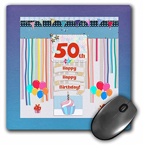 3dRose Image of 50th Birthday Tag, Cupcake, Candle, Balloons, Gift,... - Mouse Pads (mp_359611_1)