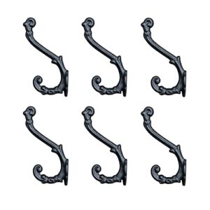 6 pack cast iron wall hooks antique vintage rustic farmhouse coat hooks, great for coats, bags, towels, hats, mounting screws included