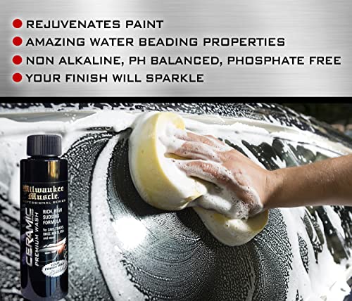 Milwaukee Muscle - 4oz Graphene Ceramic Coating Detail Wax, Wash & Interior Cleaner Travel Pack - The Best Protection Against Scratches, Swirls, Paint Chips, No Buff, 6 month Protection, Insane Shine, & Stronger than Car Wax - The Perfect On-The-Go Cleani