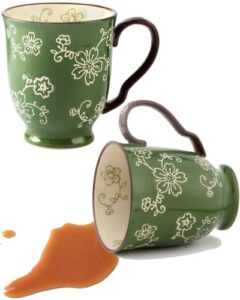 kunaboo artisanal ceramic mugs, ceramic coffee cups, coffee mug set of 2-11 oz -sakura floral series pine green - ready to wrap gift