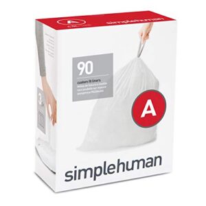 simplehuman 45 Liter / 12 Gallon Slim Hands-Free Kitchen Step Trash Can & Code A Custom Fit Drawstring Trash Bags in Dispenser Packs, 4.5 Liter / 1.2 Gallon, White – 90 Liners