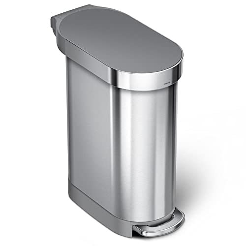 simplehuman 45 Liter / 12 Gallon Slim Hands-Free Kitchen Step Trash Can & Code A Custom Fit Drawstring Trash Bags in Dispenser Packs, 4.5 Liter / 1.2 Gallon, White – 90 Liners