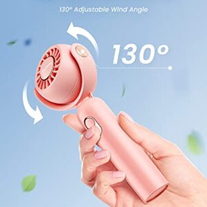 Otlonpe Handheld Fan, Mini Portable Fan[Hand Desk Neck 3 IN 1], Turbo Hand Held Fan 130°Rotatable Rechargeable Personal Fan, Small Hand Fan with 3 Speeds/Base/Lanyard for Travel Outdoor Home Office