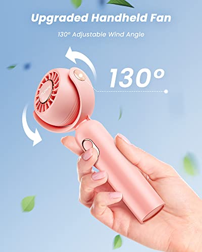 Otlonpe Handheld Fan, Mini Portable Fan[Hand Desk Neck 3 IN 1], Turbo Hand Held Fan 130°Rotatable Rechargeable Personal Fan, Small Hand Fan with 3 Speeds/Base/Lanyard for Travel Outdoor Home Office