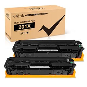 v4ink 201x remanufactured toner cartridge replacement for hp 201x cf400x 201a cf400a high yield black toner for use in hp color pro m252dw m252n mfp m277dw m277n m274n printer, 2 pack