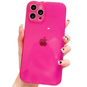 owlstar compatible with iphone 13 pro max case, cute neon clear soft phone case for women and girls, flexible slim tpu shockproof transparent bumper protective cover (hot pink)