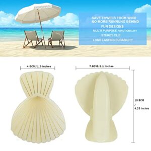 Kirmoo 4 Pieces Sea Shell Beach Towel Clips for Beach Pool Chairs Blankets Cruise Jumbo Size Portable Towel Holders Beach Accessories Clothes Pins Pegs for Clothes Quilt Blanket (Sea Shell)